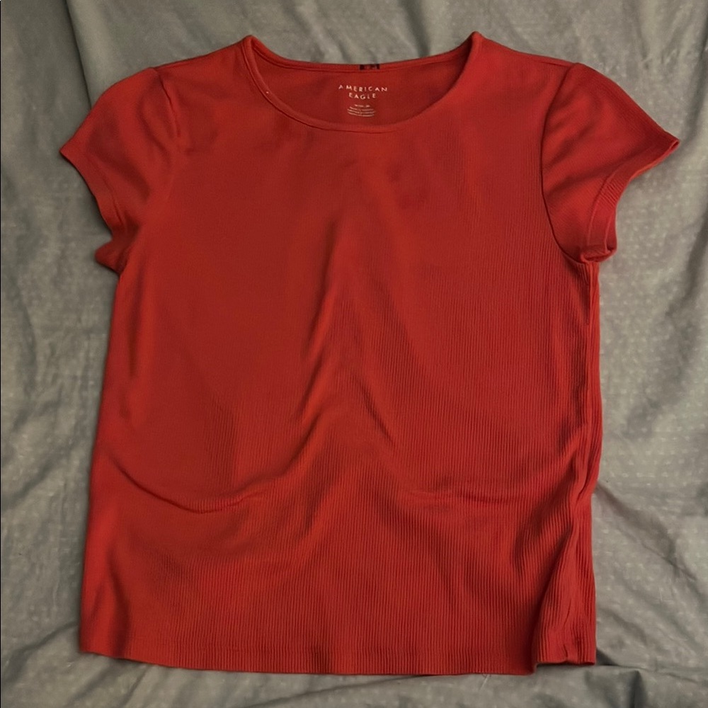 American Eagle Outfitters Red Fitted Short Sleeve Tee
